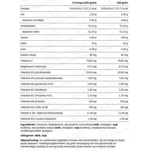 Weight gainer banaan voedingswaarde