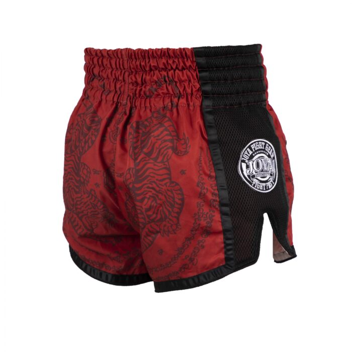 JOYA SAK YANT TIGER MUAY THAI SHORT RED BACK (1) Joya kickboksbroek sak yant