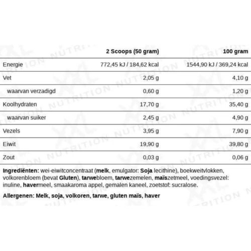 XXL Nutrition Delicious Breakfast Apple Cinnamon voedingswaarde