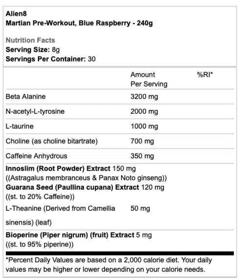 Alien8 Martian pre workout Blue Raspberry