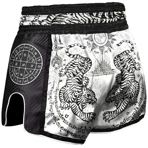 8weapons Kickboksbroek Carbon Sak Yant Tigers White